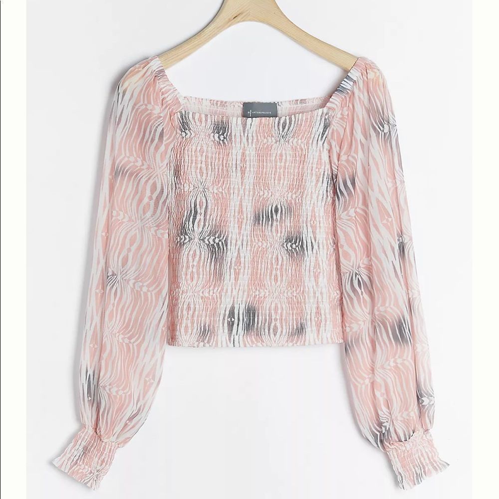 Anthropologie Pink and White Blouse off shoulder SMALL